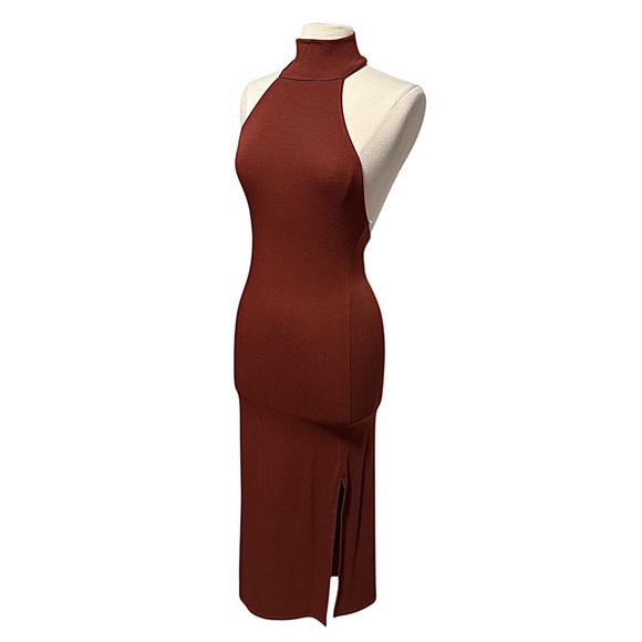 Fore Slinky Soft Rust Brown Open Back Sleeveless Halter Midi Dress Small NWOT - Picture 1 of 9